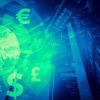 duo tone graphic of finance technology and global trade, abstract image visual