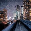 abstract motion-blurred view from the front of a train in Tokio, Japan
