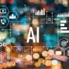 AI with blurred city abstract lights background