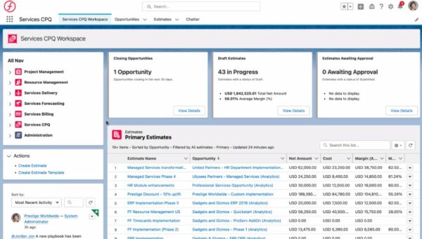 CPQ,
Customer Success Cloud, 
FinancialForce,
Opportunity-to-renewal, 
Salesforce LEX Platform
Salesforce, 
Services CPQ,
Services, 
FinancialForce Services-as-a-Business